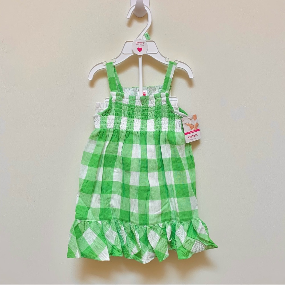 Carter’s Green & White Gingham Smock Top Dress Size 18 Months